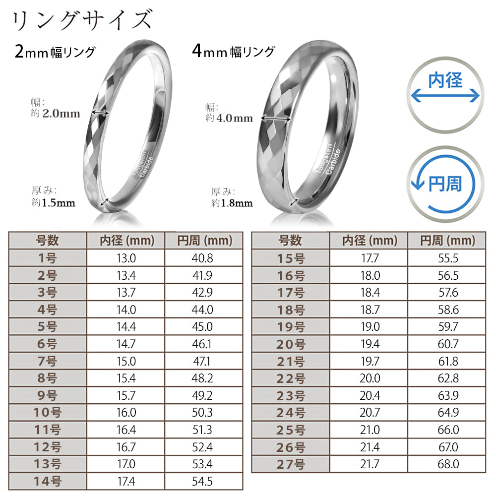 【メール便送料無料】刻印可能 選べるカラー、サイズ、リング幅 アレルギー対応 タングステン 指輪 リング メンズ ペアリング 結婚指輪 多面カット(サイズ:5号~27号)